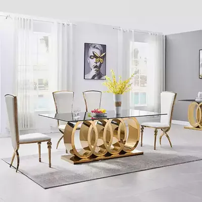 Immagine prodotto di Tavolo da pranzo moderno Tavolo in acciaio inox Tavoli da sala da pranzo Mobili di design Tavoli