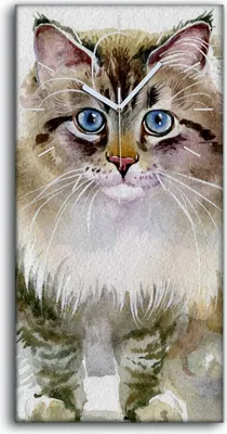 Produktbild von Küche Wohnzimmer Wand Leinwand Uhr Geräuschlos 30x60 Gemälde Tier Katze Kunst - weiße Hände