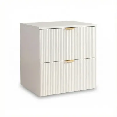 Produktbild von WENA Waschtischunterschrank 60 cm, geriffelte Fronten, Griffe aus Metall in der Farbe Gold (Farbe: Weiß)