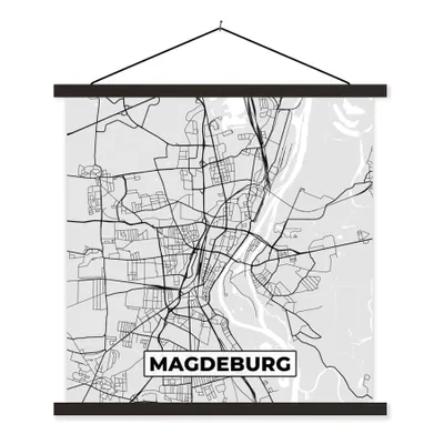 Produktbild von MuchoWow® Textilposter Deutschland - Stadtplan - Magdeburg - Karte 90x90 cm mit schwarzem Rahmen - Magnetisches