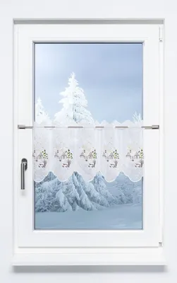 Produktbild von Scheibengardine Plauener Spitze - Haus  (Bx H) 48,6cm * 30cm Braun/graubraun