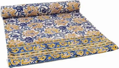 Productafbeelding van Wanddecoratie, design 25 Blau, katoen - geschikt voor een tweepersoonsbed (225x275 cm) - sprei met blokprint