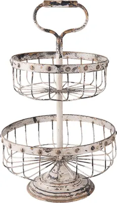 Productafbeelding van Clayre & Eef etagère met 2 lagen, diameter 30 cm, hoogte 50 cm, wit, ijzer
