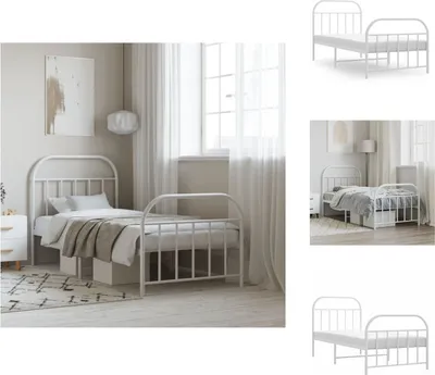 Produktbild von vidaXL Bettgestell mit Kopf- und Fußteil Metall Weiß 90x190 cm -  Betten & Bettgestelle