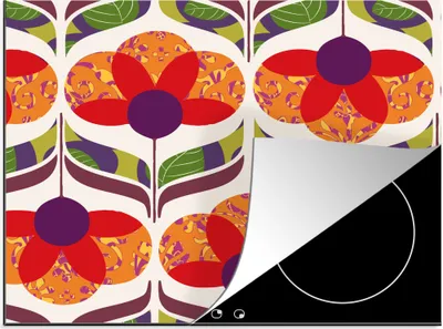 Produktbild von KitchenYeah© Herdabdeckplatte Retro - Flower Power - Vintage - Farben , 57x51cm, Küche Deko, Glaskeramikkochfeld Herdabdeckung, Abdeckplatte fùr Kochfeld