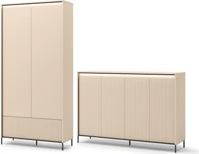 Produktbild von MEBLINI Garderobe Flur Möbel Set mit LED - Garderobenschrank Flur mitl Kommode - Garderobe Schrank - Flurgarderobe - Flurschrank hoch - TREND - Beige/Schwarz