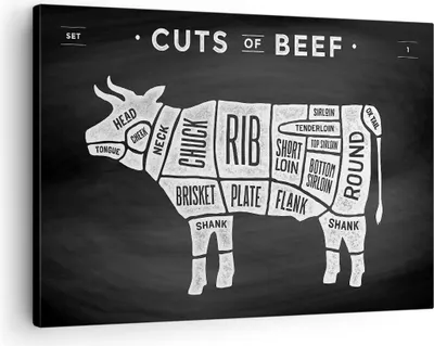 Produktbild von Bild auf Leinwand - Leinwandbild - Kuh Rindfleisch Kochen Grafik - 70x50cm - Wand Bild - Wanddeko - Leinwanddruck - Bilder - Kunstdruck - Wanddekoration - Leinwand bilder - Wandkunst - AA70x50-3156