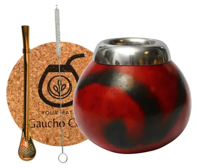 Yerba-Mate-Set: Kalebasse (200 ml) + Bombilla 15,5 cm