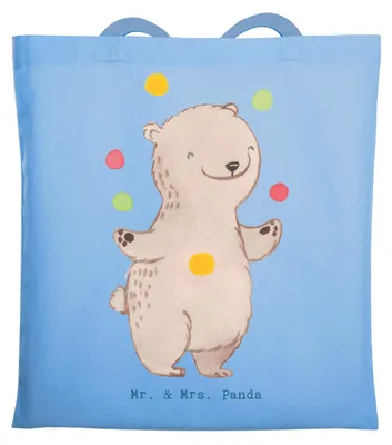 Produktbild von Mr. & Mrs. Panda festivaltasche Bär Jonglieren - Sky Blue - Geschenk, Jutebeutel, Jongleur, Uni Tasche, Schultasche, Artistik, Tote Bag, Zirkus, Einkaufstüte