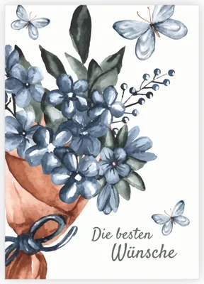 Produktbild von 4x Edle Glückwunschkarte mit Aquarell Blumenstrauß und Schmetterlingen