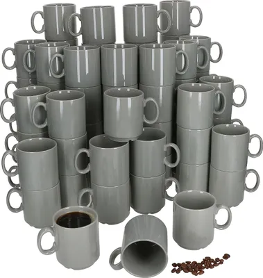 Produktbild von 72er Set Event Kaffeebecher 250ml grau Porzellan-Tassen stapelbar