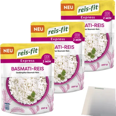 Produktbild von Reis-Fit Express Basmati Reis 3er Pack (3x250g Packung) + usy Block