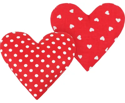 Image de Coussin en forme de cœur, lot de 2 : à pois et à cœurs rouges