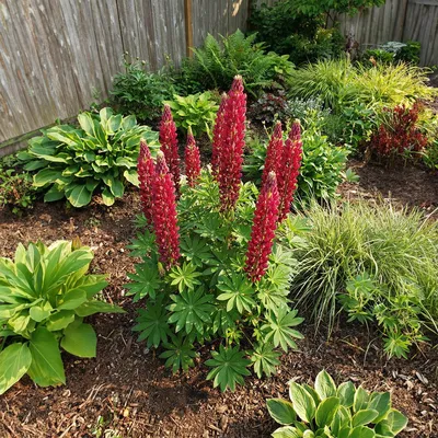 Zdjęcie produktu dla Bloomique - Zestaw 6 sztuk - Lupinus Gallery Red - Łubin - Zimoodporny - Bylina - 10-20 cm wysokości - doniczka 9 cm