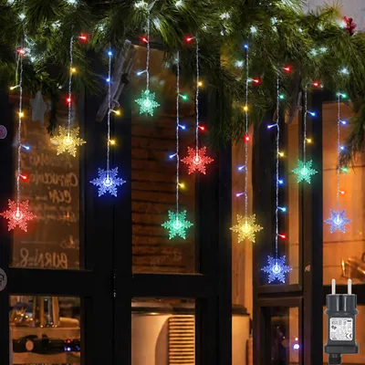 Produktbild von Schneeflocke Lichterkette 94LEDs Lichtervorhang Bunt Innen 8 Modi IP44 Deko Für Weihnachten Fenster Balkon Garten Party