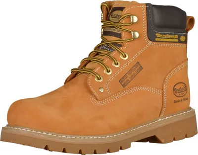 A single brown work boot is shown against a white background.