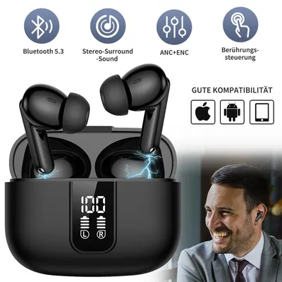 Produktbild von 7MAGIC Bluetooth Kopfhörer Kabellos, In Ear Sport Ohrhörer Bluetooth 5.3 mit 4 Mikrofonen, 40 Std Akku, LED-Display, ENC Geräuschreduzierung, Schwarz