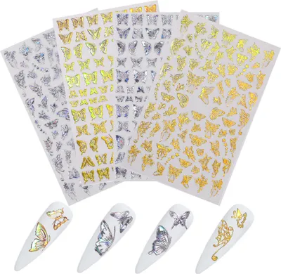 Image de CANDeal 4 feuilles de Papillon Nails Art Sticker Avec 3D Dorure Laser Or Et Argent Nail Decals stéréoscopiques (Set 2)