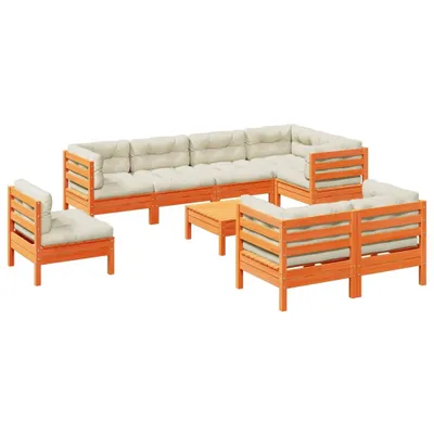 Produktbild von Design 9-tlg. Garten-Sofagarnitur mit Kissen Wachsbraun Kiefernholz, Gartenmöbel-Sets 2024 Neu