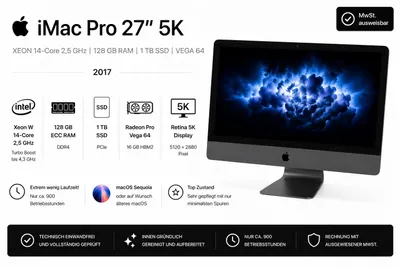 Produktbild von Apple iMac Pro 27" 5K Xeon W 14-Core 2,5 GHz 128GB RAM 1TB SSD Radeon Pro Vega 64 16GB