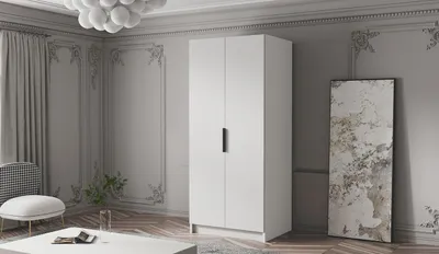 Obrázek produktu pro Šatní skříň 100 cm LUNES 1 - bílá  / černý úchyt