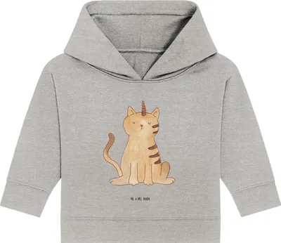 Produktbild von Mr. & Mrs. Panda Organic Baby Hoodie Einhorn Katze 12. - 18. Monat - Heather Grey - Geschenk, Regenbogen, Unicorn, Mieze, Glitzer, Kapuzenshirt, Kapuzensweatshirt