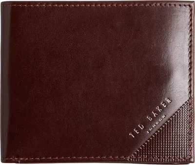 Immagine prodotto di Ted Baker Pelle portafoglio Embossed Corner Leather Bifold Coin Wallet Brown marrone scuro