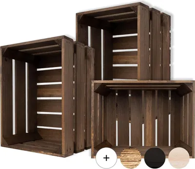Produktbild von Creative Deco 3 x Holzkiste Braun | 40 x 30 x 23 cm | Deko Kiste Holz Obstkiste Weinkiste Aufbewahrungskiste