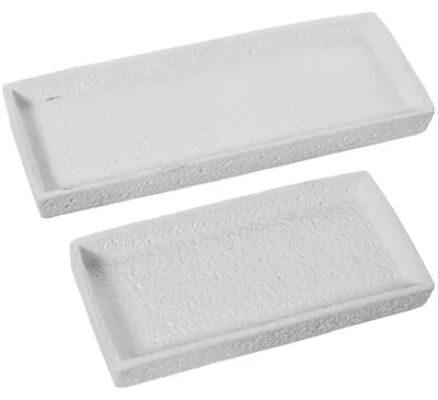 Keramikzentren-Set, 2 Stück, rechteckig, weiß, 25x13x3 & 34x13x3 cm
