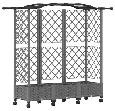 Obrázek produktu pro Zvýšený záhon vidaXL s mřížkou pro popínavé rostliny a stříškou, světle šedý, 163 x 40 x 129 cm, PP