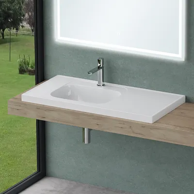 Produktbild von Mai & Mai Waschbecken Glänzend Weiß Einbauwaschbecken Waschtisch Mineralguss Rechteckig Waschplatz BTH: 100x50x16.5cm Colossum3601