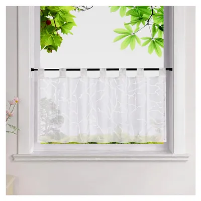 Produktbild von Transparente Ausbrenner Scheibengardine Kurzstore mit Schlaufen für die Küche, Zweigemuster HxB 60x90cm Weiß