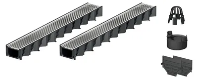 Produktbild von 2x1m ACO Hexaline 2.0 Entwässerungsrinne mit Edelstahl Längsstab Stegrost Ablauf vertikal Bodenrinne Terrassenrinne