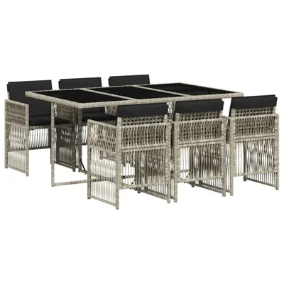 Produktbild von vidaXL 7-tlg. Garten-Essgruppe mit Kissen Hellgrau Poly Rattan