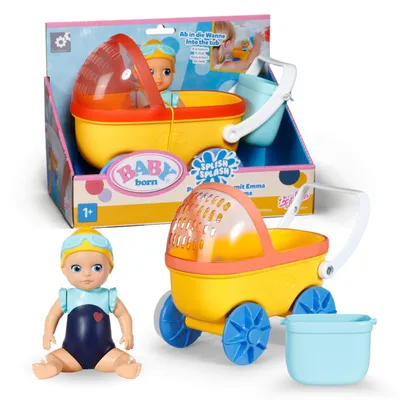 Produktbild von BABY born Splish Splash Emma in Badeanzug mit Schwimmfunktion und Badewannenspielzeug.