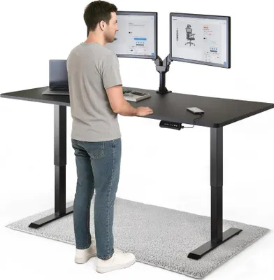 Produktbild von DESKSPACE PRO Elektrisch höhenverstellbarer Schreibtisch – 180x80 cm Memory & Kollisionsschutz, Computertisch Schwarz Tischplatte / Schwarz Gestell