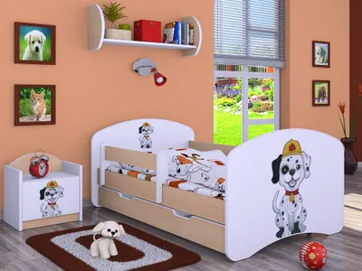 Zdjęcie produktu dla Łóżeczko dziecięce BDW super dogs, jasna gruszka (motyw 2), 190 x 90 cm
