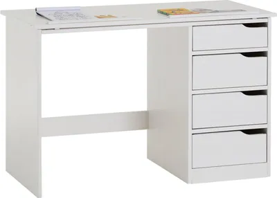 Produktbild von Kinderschreibtisch EMMA aus Kiefer Massivholz, weiß - Schreibtisch mit neigungsverstellbarer Tischplatte, schöner Jugendschreibtisch mit 4 Schubladen