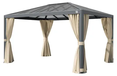 Produktbild von PRIMEYARD Gartenpavillon 3x4 m Alu-Rahmen und Polycarbonat-Dach mit Seitenteilen in Champagner