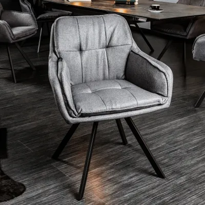 Produktbild von riess-ambiente Drehbarer Design Stuhl MR. LOUNGER grau Flachgewebe mit Armlehne Metall schwarz Esszimmerstuhl Konferenzstuhl Drehstuhl