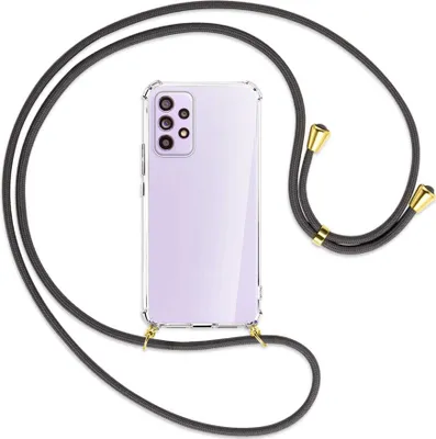 Produktbild von Handykette Backcover-Schutzhülle mit Band (Metall goldfarben) für Samsung Galaxy A53 5G - dunkelgrau