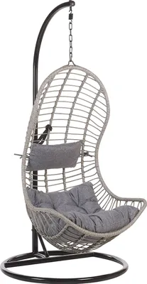 Produktbild von BELIANI Hängesessel Grau Rattan mit schwarzem Gestell aus Stahl inkl. Kissen Outdoor Indoor Boho Stil