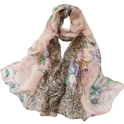 Immagine prodotto di Sciarpa da donna in georgette di chiffon, motivo floreale, dimensioni 160 x 50 cm