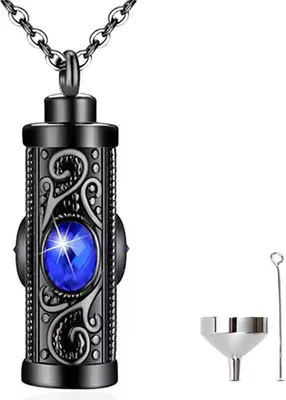 Produktbild von Luxe Aschenbecher-Halskette (55 cm) für Asche, Haare oder Parfum - Gedenkschmuck mit Asfüllhilfe und Aufbewahrungstasche - Magic Blue