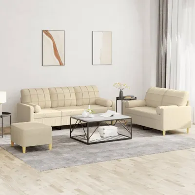 Produktbild von "im Angebot" 3-tlg. Sofagarnitur - Sofa-Set - Couchgarnitur - mit Kissen Creme Stoff - Klassische Sofas CC8834