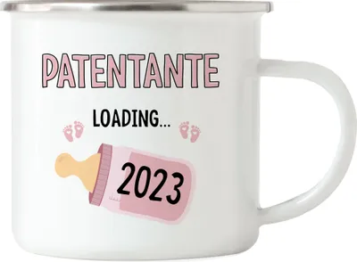Produktbild von Patentante Loading 2023 Emaille Tasse Geschenk Werdende Patentante Babynews mit Ladebalken Schwangerschaft Geschenkidee