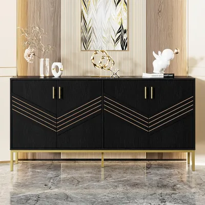 Obrázek produktu pro Komoda - Úložná skříň - Příborník - Bufet - Skříň - Moderní design - MDF s kovovými nohami