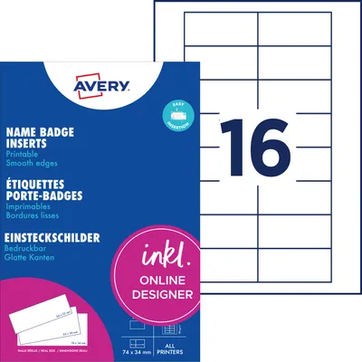 Image de AVERY Zweckform DPC7434A-10 Porte-noms à insérer AVERY, 190 g/qm, 74 x 34 mm, blanc