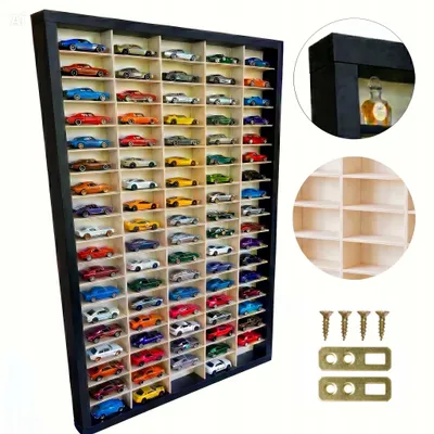 Produktbild von Schwarzes Wandregal für 90 Modellautos 1:64, Dekoralove Sammlervitrine für Spielzeugautos