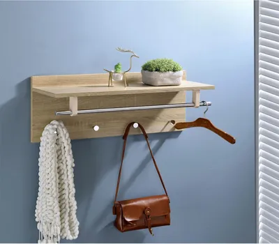 Produktbild von Wandgarderobe Garderobe ULF mit Kleiderhaken Hutablage Kleiderstange, Sonoma Eiche